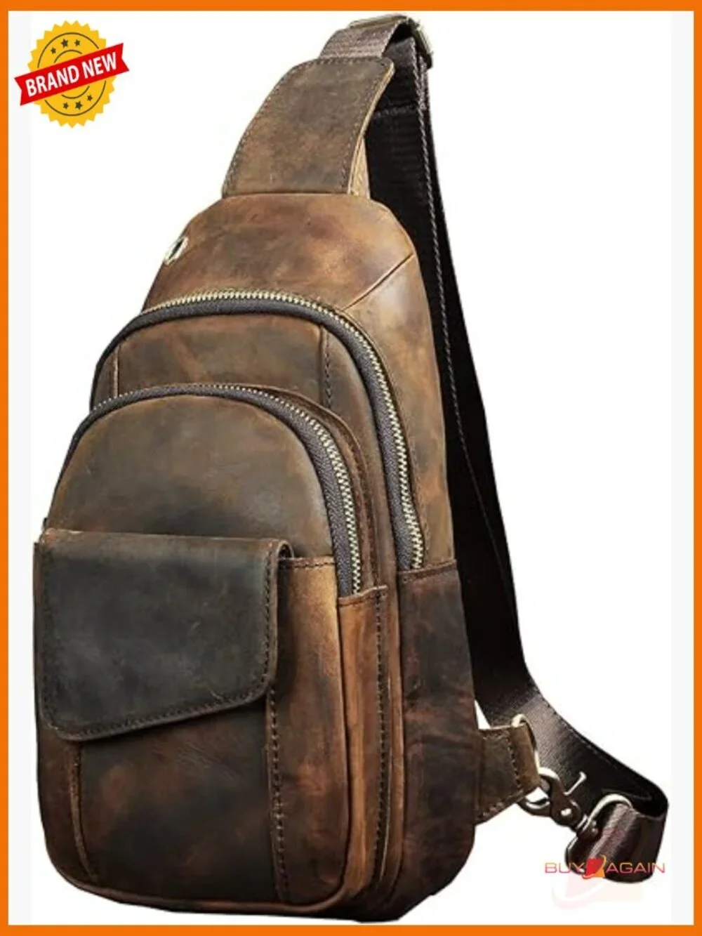 Genuine Leather Crossbody Sling Bag for Travel Hiking Outdoor Casual Daypack